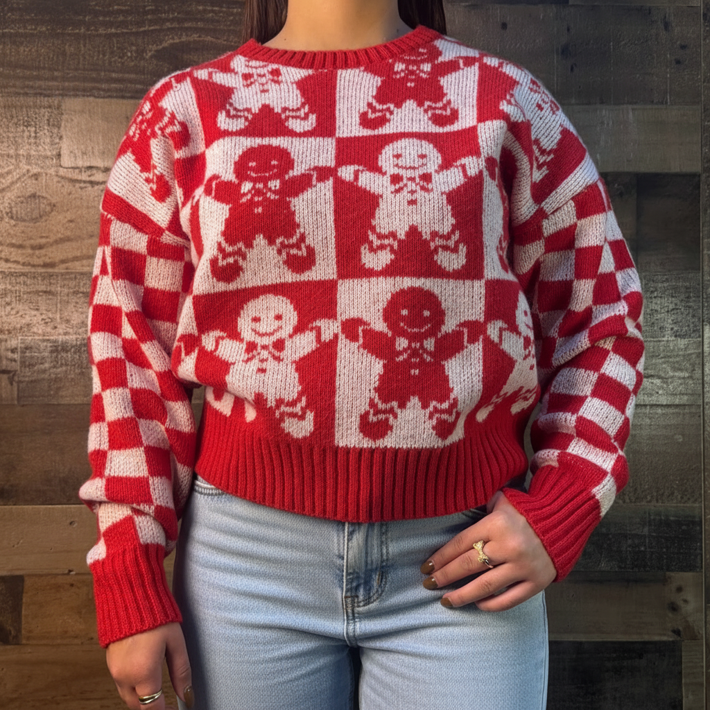 GINGERBREAD PLAID SLEEVE SWEATER | S-L | $34 | TNG ￼