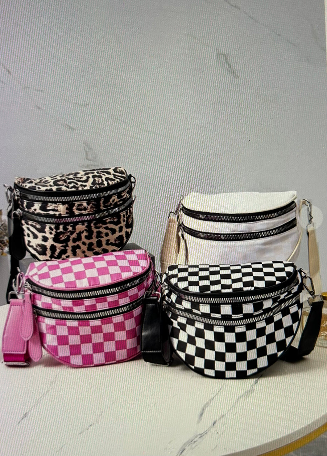 CHECKMATE CROSSBODY | CHEETA, BEIGE, PINK, BLACK | $30 | TNG