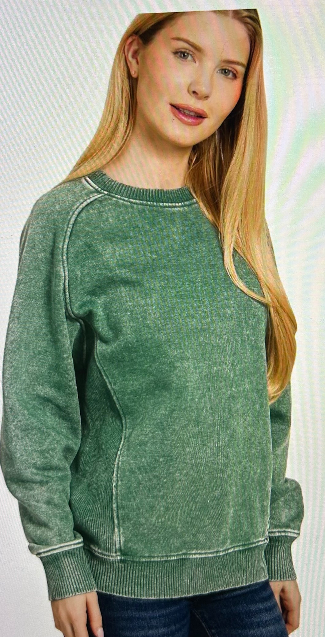GREEN ZENANA ACID WASH CREW | $38 | S-L | TNG