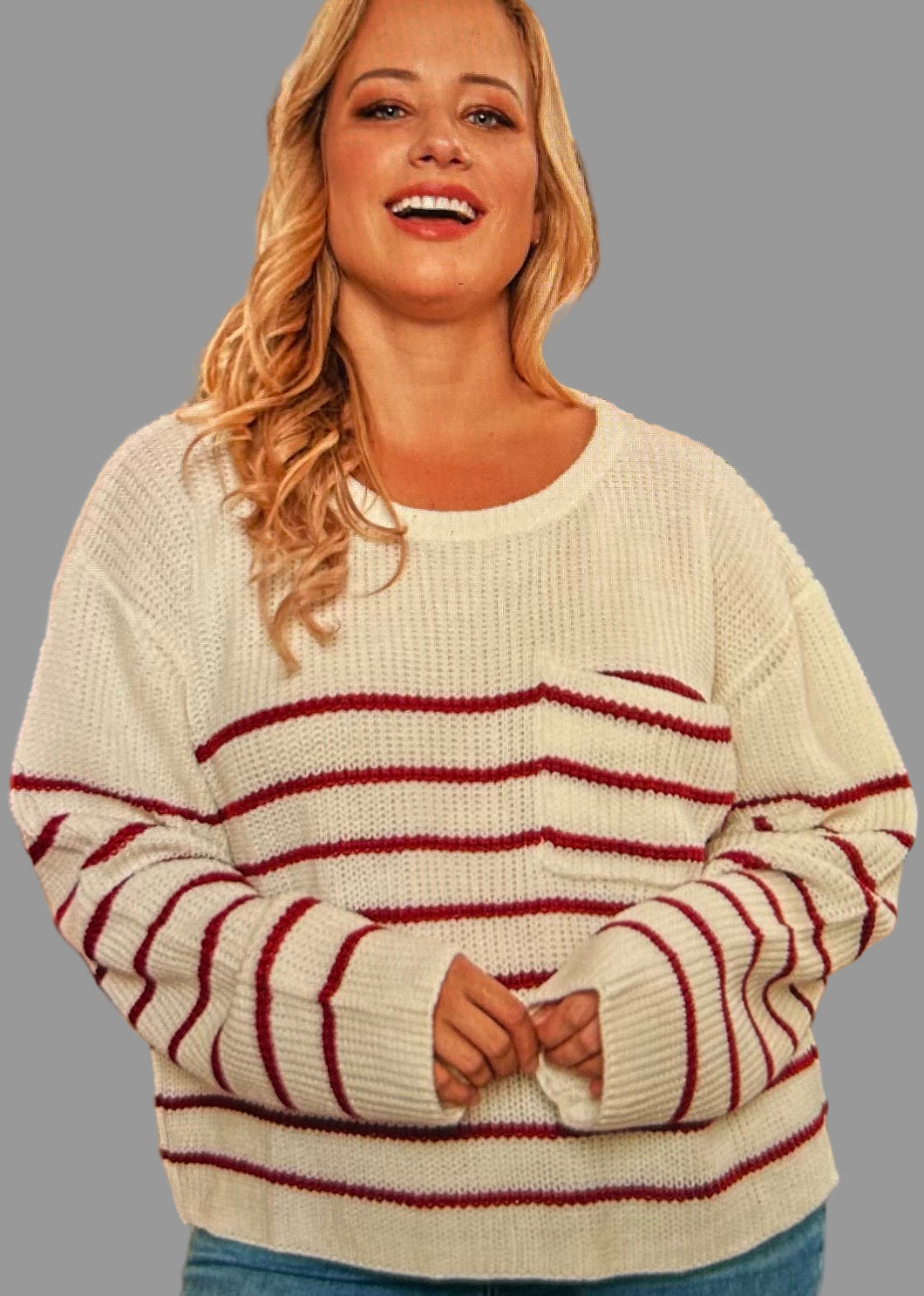 STRIPE PLUS SIZE SWEATER | $34 | 1X-3X | TNG